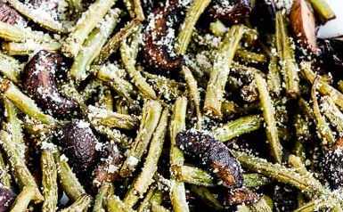 Roasted Green Beans with Mushrooms, Balsamic, and Parmesan